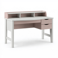 Bureau 120 x 60 x 100 cm en panneaux de bois blanc et rose avec étagères et tiroirs