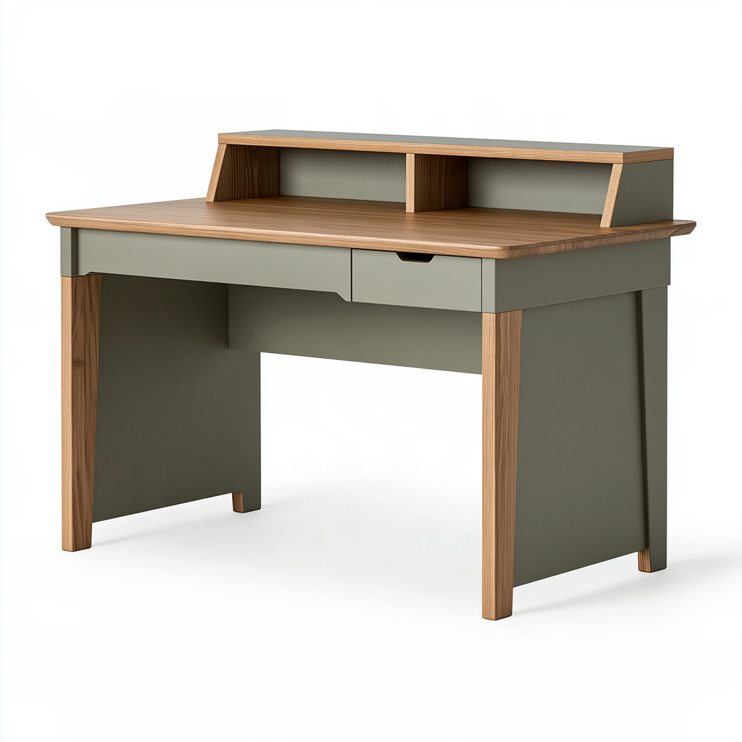 Bureau 120 x 60 x 100 cm en bois vert kaki avec rangements style contemporain