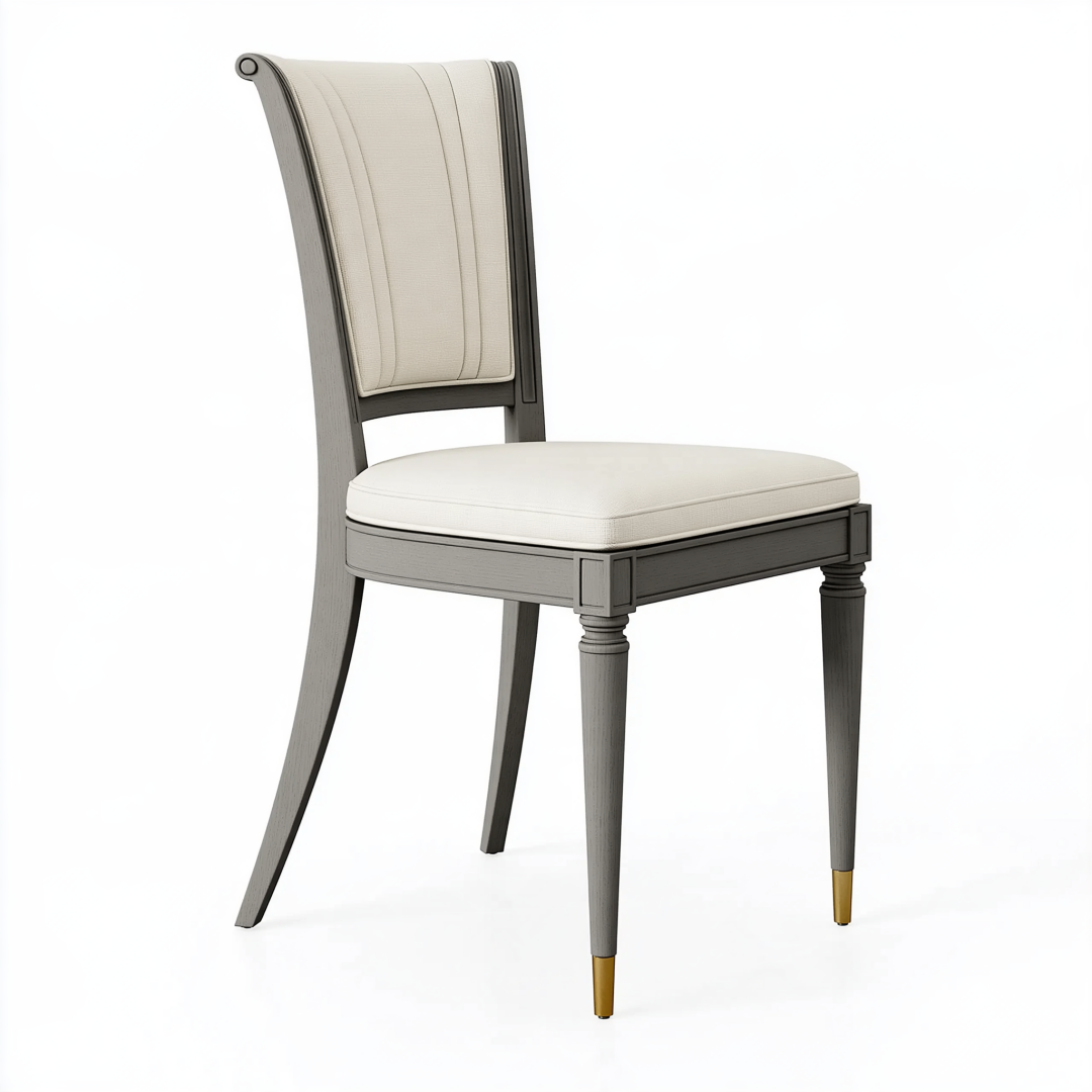 Chaise de salle à manger 50 x 60 x 100 cm en bois gris et tissu blanc style classique