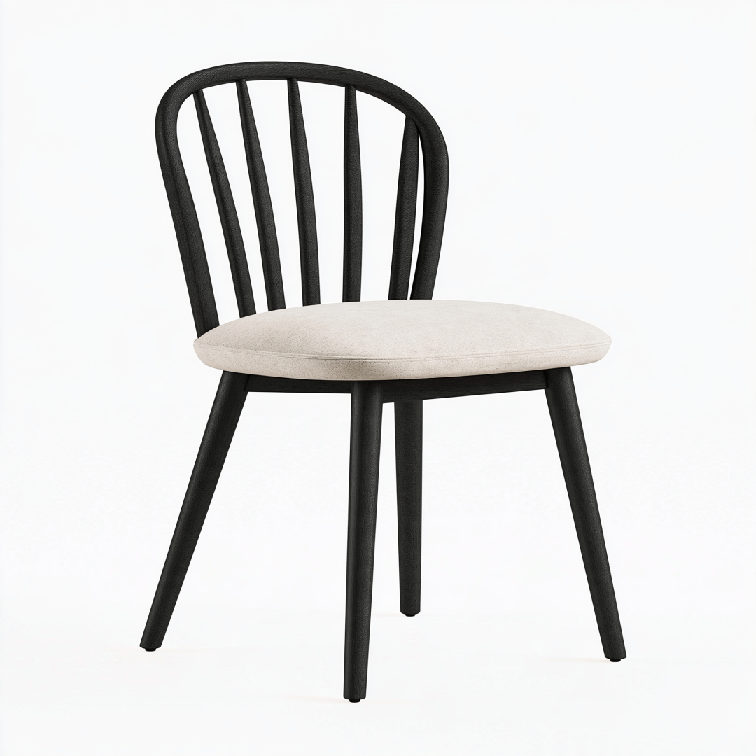 Chaise de salle à manger 52 x 56 x 84 cm en bois noir avec assise rembourrée beige style scandinave