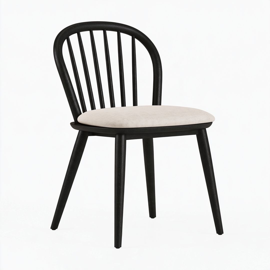 Chaise de salle à manger 52 x 55 x 82 cm en bois noir avec assise en tissu beige style scandinave