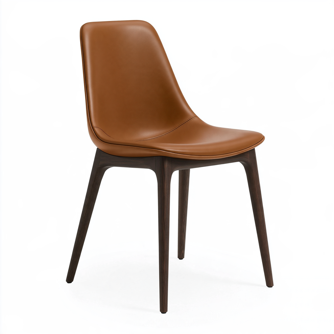 Chaise de salle à manger 48 x 56 x 82 cm en similicuir marron et bois foncé style contemporain