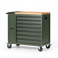 Établi roulant à outils 100 x 50 x 95 cm en acier vert avec plateau en bois