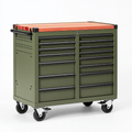 Servante d atelier 110 x 55 x 95 cm en acier vert avec 15 tiroirs et plateau en bois sur roulettes