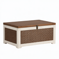 Coffre de rangement 100 x 50 x 50 cm en bois brun et blanc à couvercle tressé
