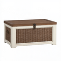 Coffre de rangement 90 x 45 x 45 cm en bois blanc et brun avec panneaux tressés