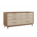 Commode 160 cm aspect bois marron beige à 6 tiroirs style contemporain