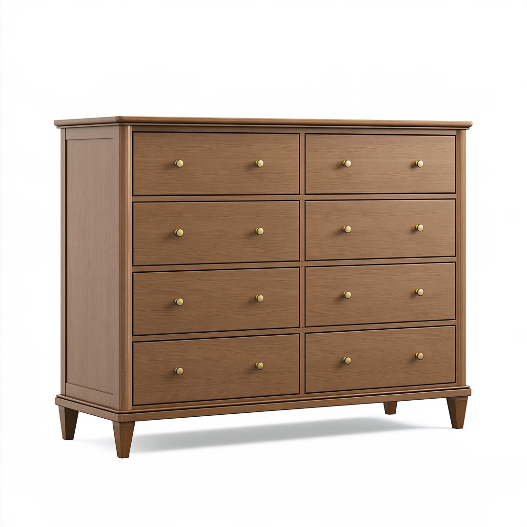 Commode 140 x 45 x 100 cm aspect bois marron à 8 tiroirs style classique