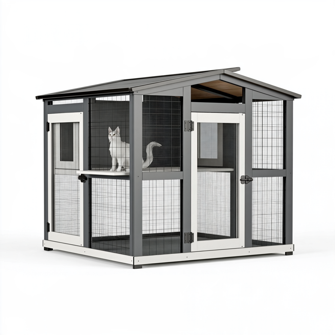 Enclos extérieur pour chat 180 x 120 x 180 cm acier gris et blanc avec toit