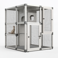 Enclos pour chat 120 x 80 x 180 cm en bois blanc et grillage métallique à niveaux