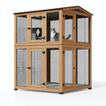 Enclos pour chat 120 x 60 x 160 cm en bois naturel et métal noir à deux niveaux avec toit
