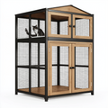 Enclos pour chat 120 x 80 x 180 cm en bois et métal naturel noir avec portes grillagées