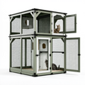 Enclos pour chat 120 x 80 x 180 cm en bois et métal vert avec grillage et portes