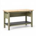 Établi 120 x 60 x 90 cm en bois et acier vert avec panneau perforé et tablette basse